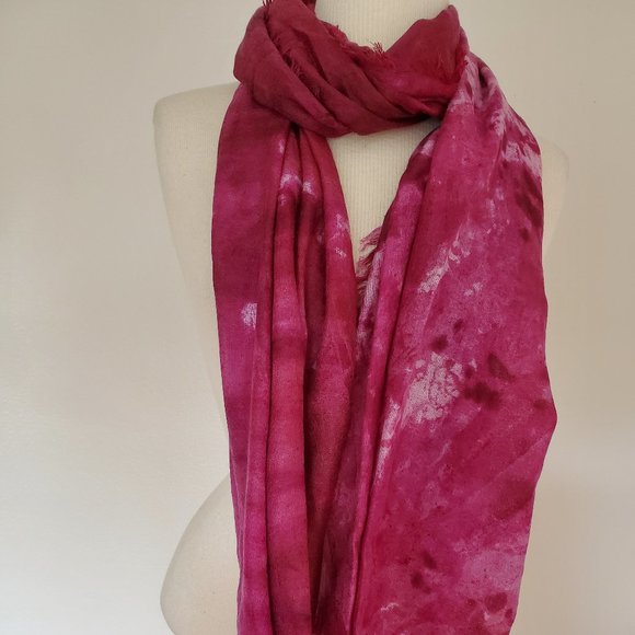 NEW large Silk Cashmere scarf Wrap cape tie dyed XL red white pink gray unisex - Picture 8 of 10